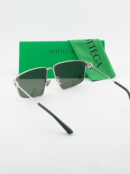 Bottega Veneta BV1223S 003 Geometric Sunglasses - Silver / Green